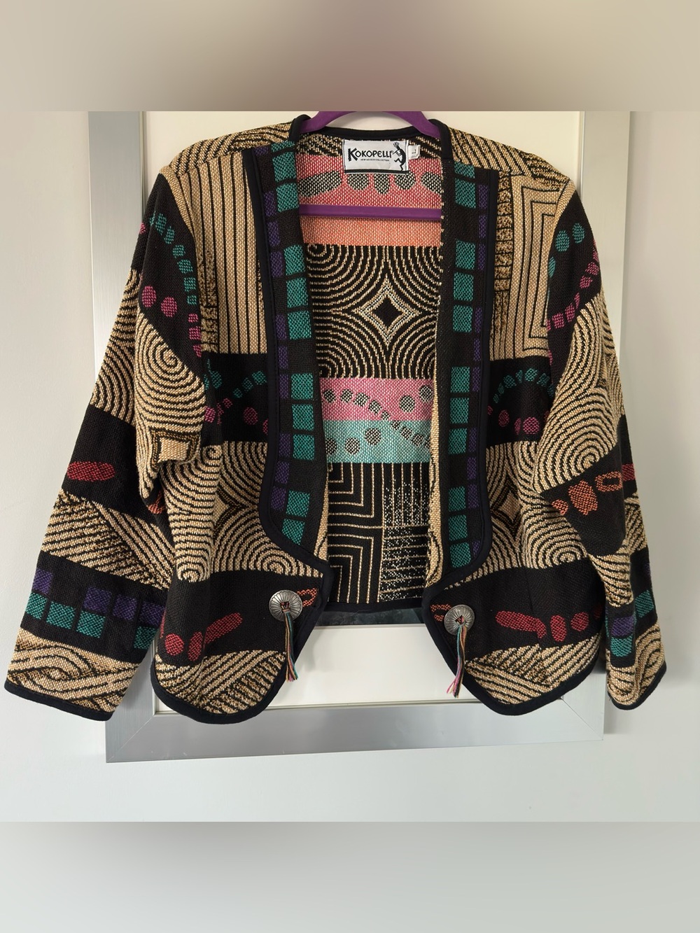 Vintage 90s Kokopelli Tapestry Jacket Large Southwestern Boho Festival Artsy